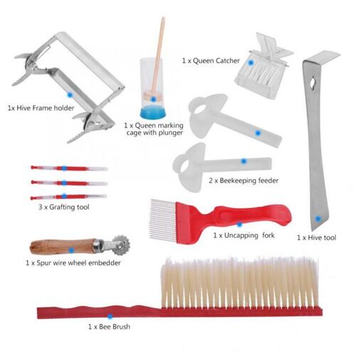 12Pcs Beekeeping Tools Kit Stainless Steel Tool Bee Brush Ex
