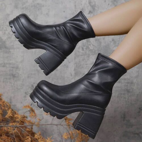Women New Fahion Short Boot Women  Leather Boot Square toe c