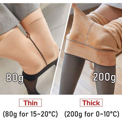 80/200g New Womens Fleece Tights Sexy Print Stockings Winte