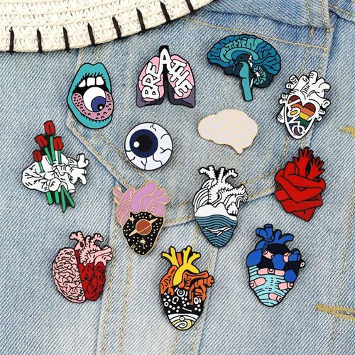 Fashion Body Organ Brooch Floral Heart Lung Brain Bright Eye