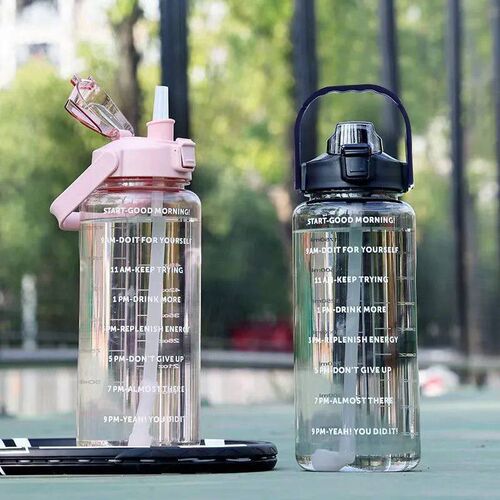 2 Liters Straw Plastic Water Bottle Large Portable Travel Bo