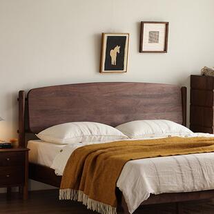 欧简北约黑胡无木全实木双人床桃复古主代卧大床高靠背悬浮床现原