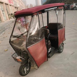 电动三轮车车棚篷布棚布围帘雨帘加厚加绒皮革挡风保暖遮阳大窗款