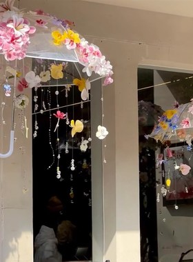 春日悬浮花伞 婚礼店铺装饰橱窗仿真绿植道具吊饰活动布置美陈列