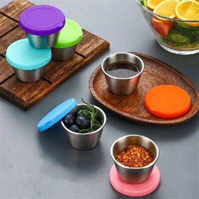 40/50/70ML Sealed Silicone Lid Sauce Cup Stainless Steel