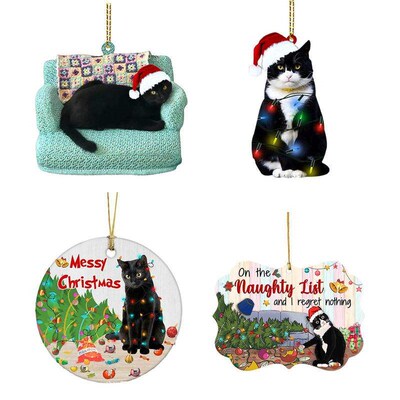 Xmas Black Cat Pendant Christmas Party Decoration Cat Orname