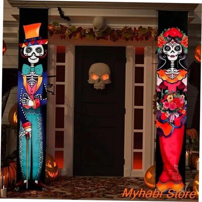 Halloween Mexican Day of The Dead Porch Sign Door Banner Wel