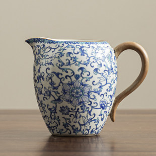 汝窑青花缠枝莲公道杯单个高档家用倒茶公杯匀茶器分茶器茶具配件