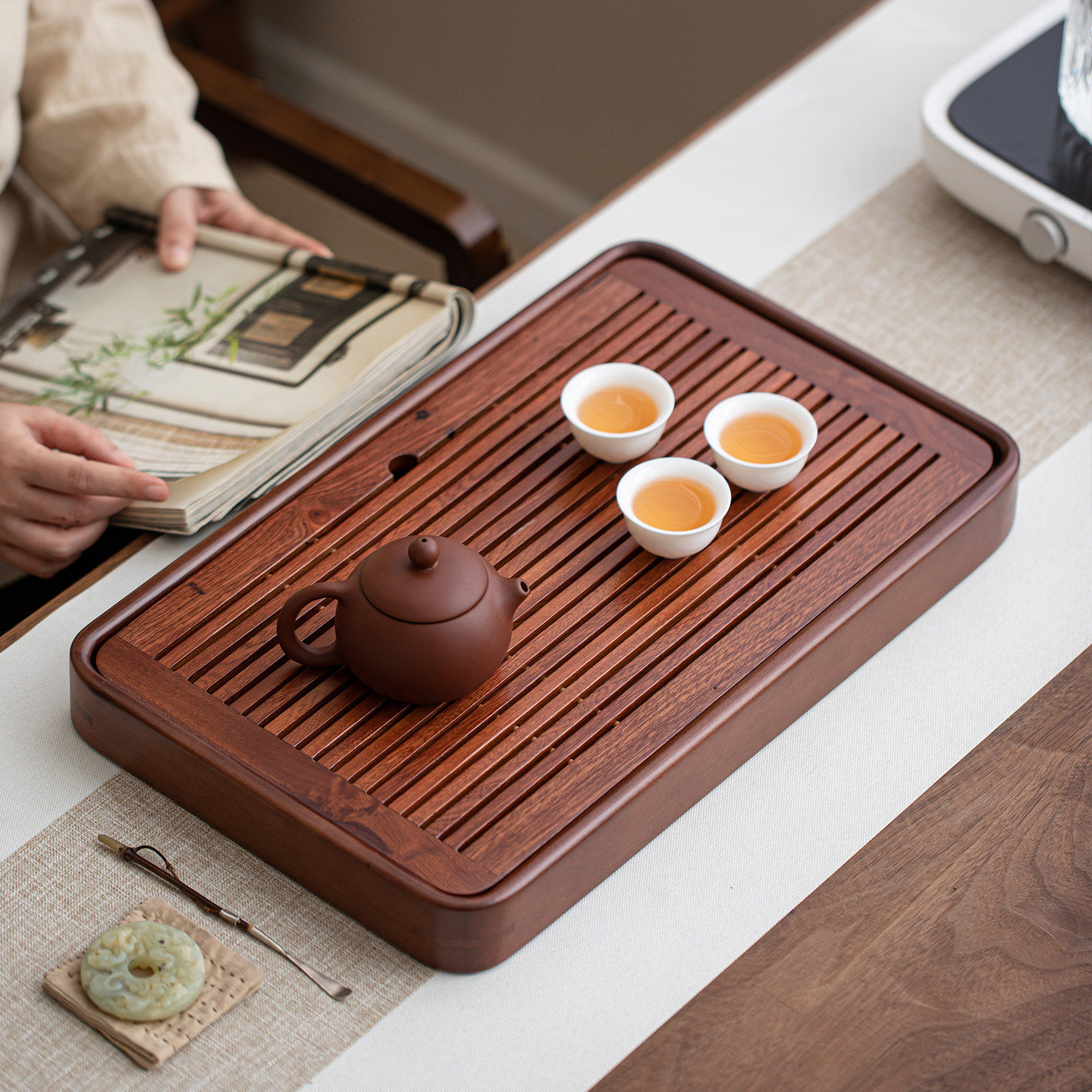 羡安花梨木茶盘托盘整块实木家用新中式功夫茶具储排两用小型茶台,餐饮具,茶盘,淘宝优惠券,粉丝福利购,淘宝优惠卷