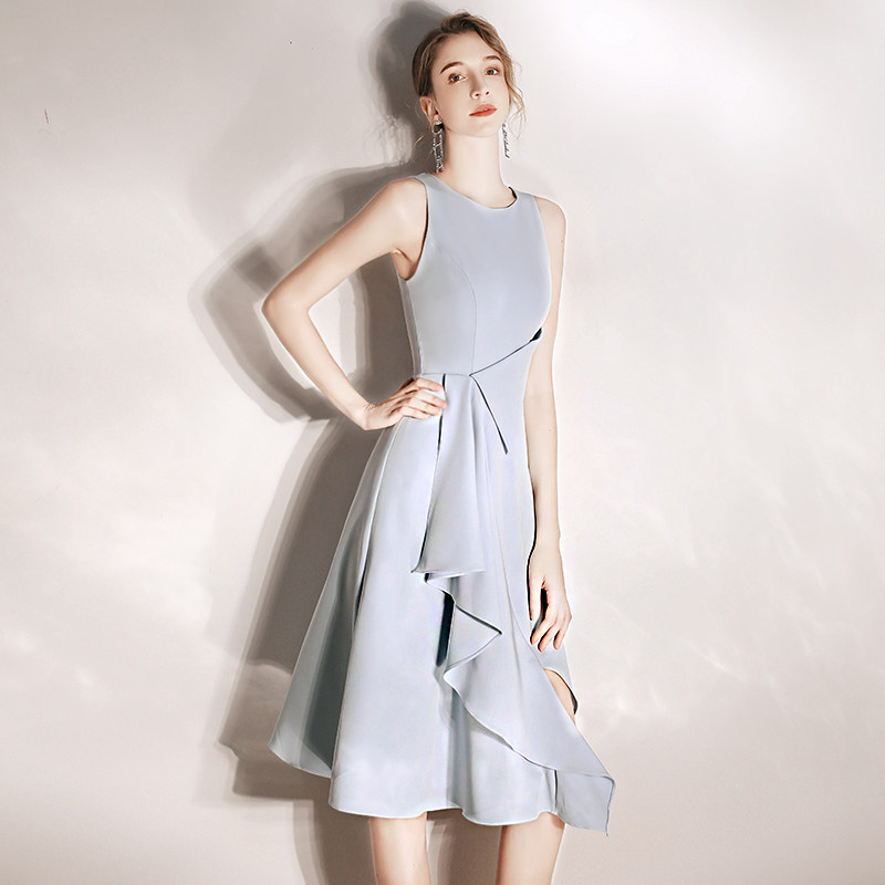 小个子晚礼服女宴会气质高贵优雅伴娘平时可穿法式轻奢蓝色连衣裙