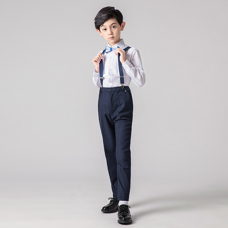儿童小花童礼服主持人服装男童钢琴演出合唱背带裤男孩表演套装秋