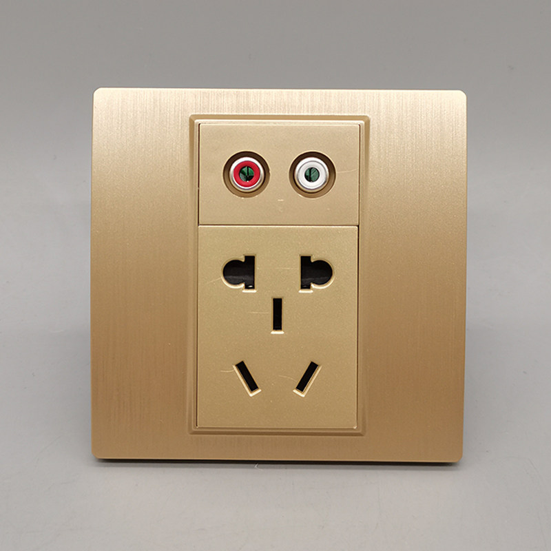 拉丝金色86型音频免焊接线莲花红白音频AV五孔电源5孔插座二三插,电子/电工,音频插座,淘宝优惠券,粉丝福利购,淘宝优惠卷