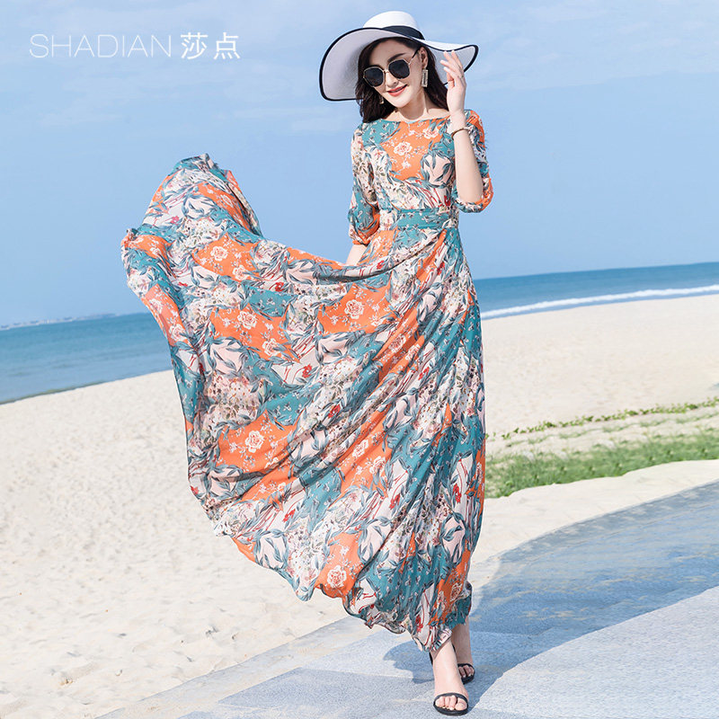 2021新款雪纺长裙大摆长款连衣裙女夏沙滩裙裙子海边度假长裙脚踝