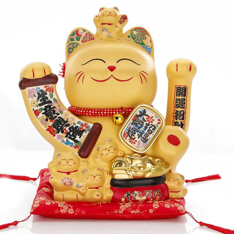 金色招财猫摆件电动摇手发财猫特大号陶瓷创意摆件店铺家居装饰品