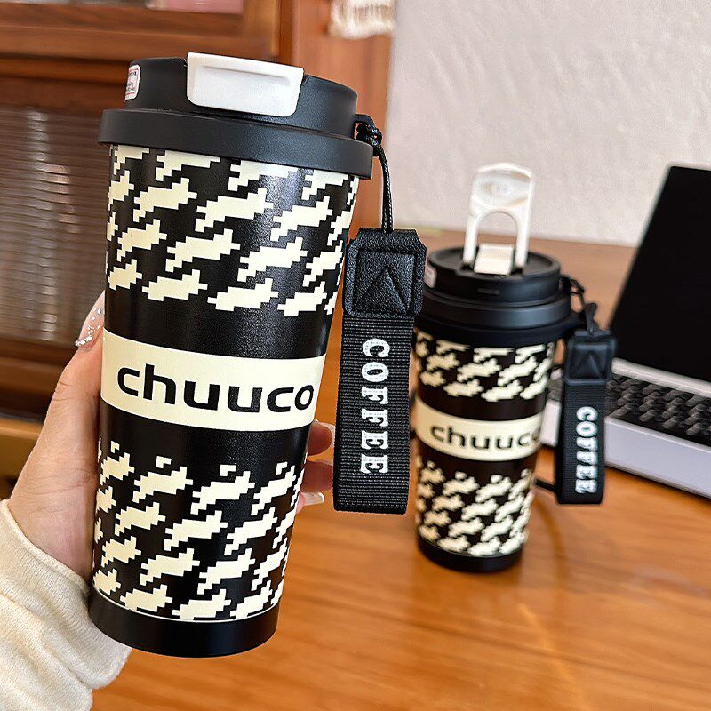 高档精致保温杯女生双饮吸管咖啡杯外带便携水杯子新款2024高颜值