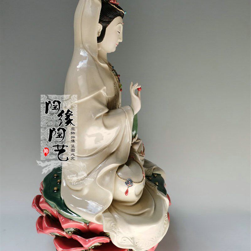 陶瓷工艺品 石湾公仔 净瓶观音 坐莲观音