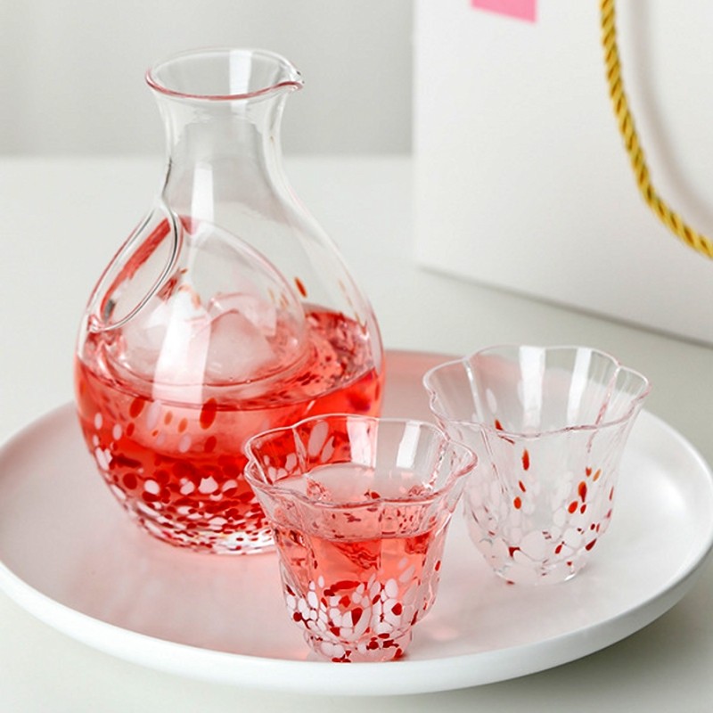 日式彩点一壶两杯清酒礼盒套装结婚生日礼物酒具水晶玻璃家用套装