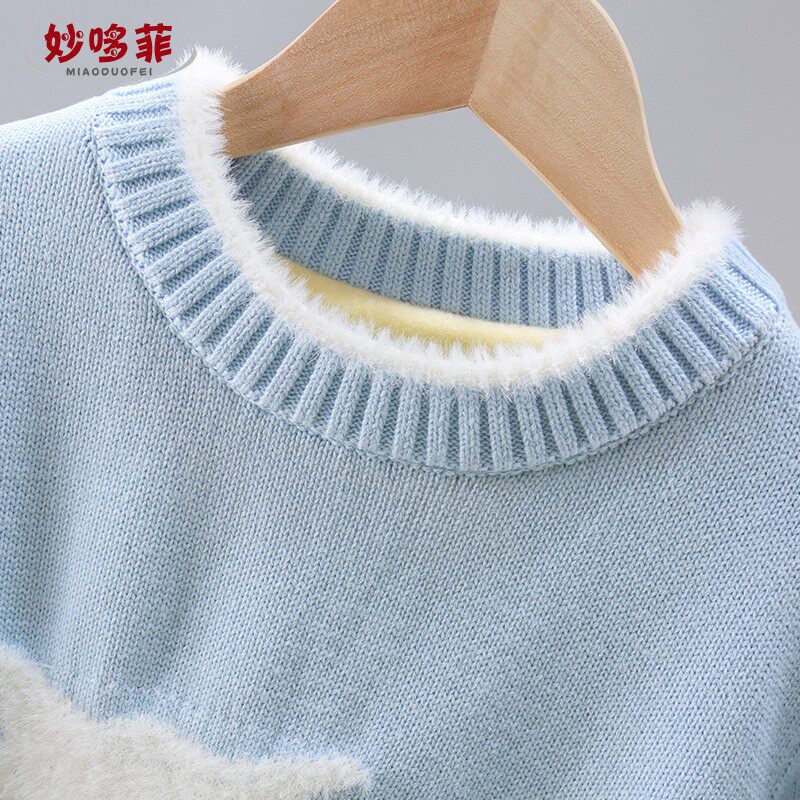 女童毛衣冬季加厚加绒2021新款秋冬洋气童装儿童女大童针织衫打底