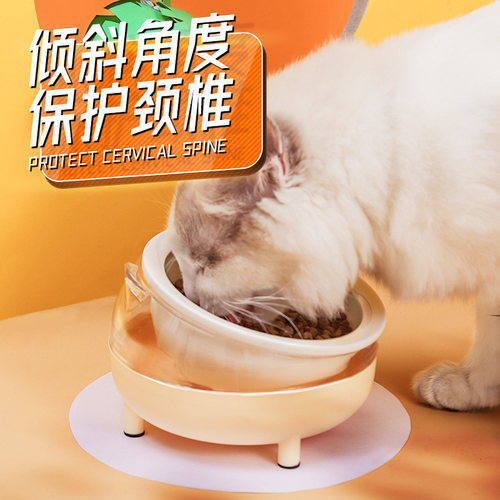 猫碗陶瓷保护颈椎猫食盆防打翻斜口粮碗水碗宠物狗狗饭碗猫咪用品