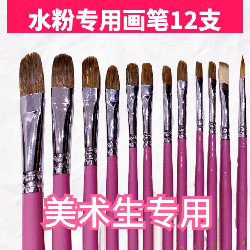 名师推荐顺12支装紫色美术高考专用套装水彩水粉丙烯颜料狼毫画笔