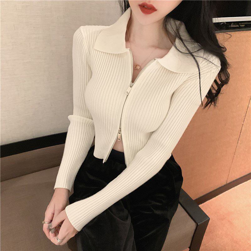 2021秋冬时尚性感修身针织开衫女短款上衣显瘦洋气打底衫毛衣外穿