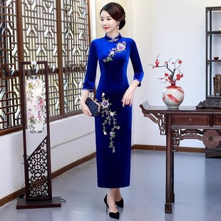 旗袍裙改良版 连衣裙中年女婚礼妈妈礼服婚宴中国风高贵气质春秋款