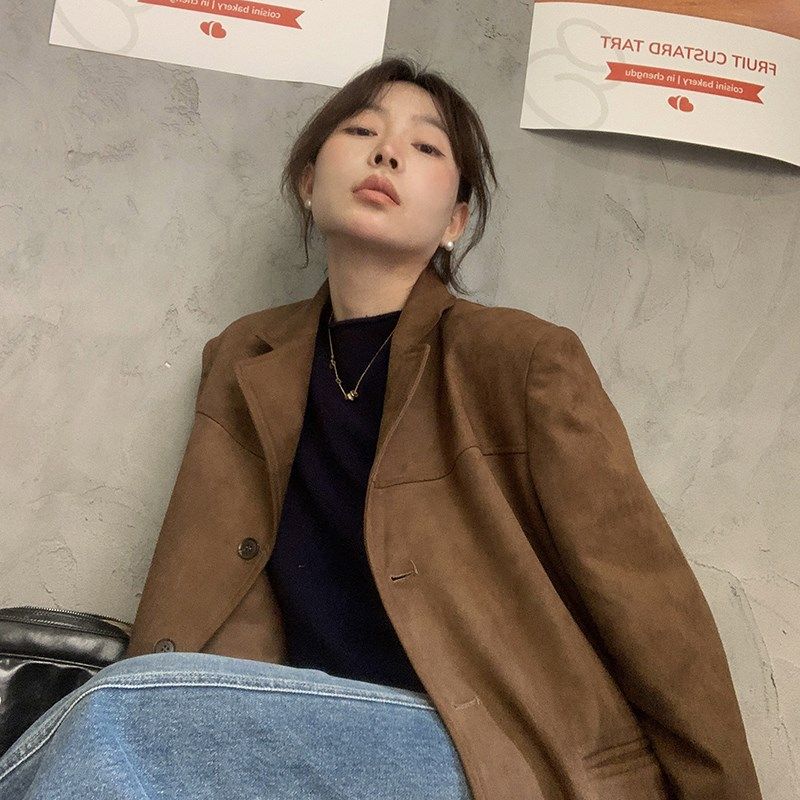 333sss 秋天是棕色的统治区~复古气质仿麂皮西装外套女短款秋季,女装/女士精品,西装,淘宝优惠券,粉丝福利购,淘宝优惠卷