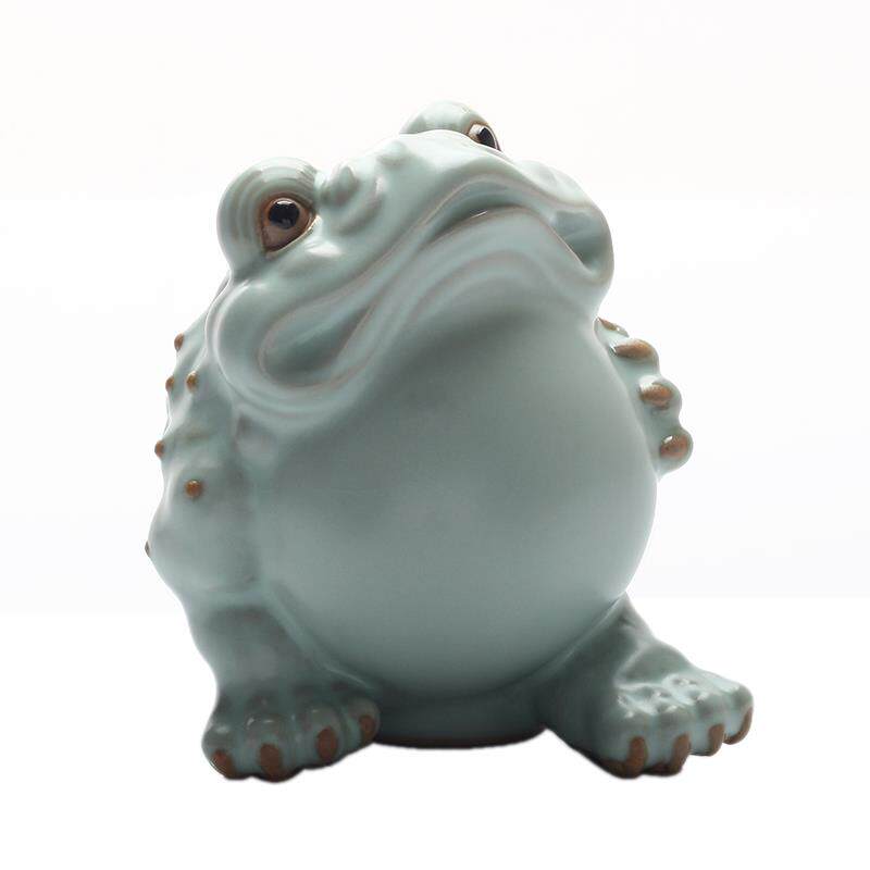 元本道汝窑茶宠精品摆件茶玩金蟾开片汝瓷功夫茶具招财金蟾