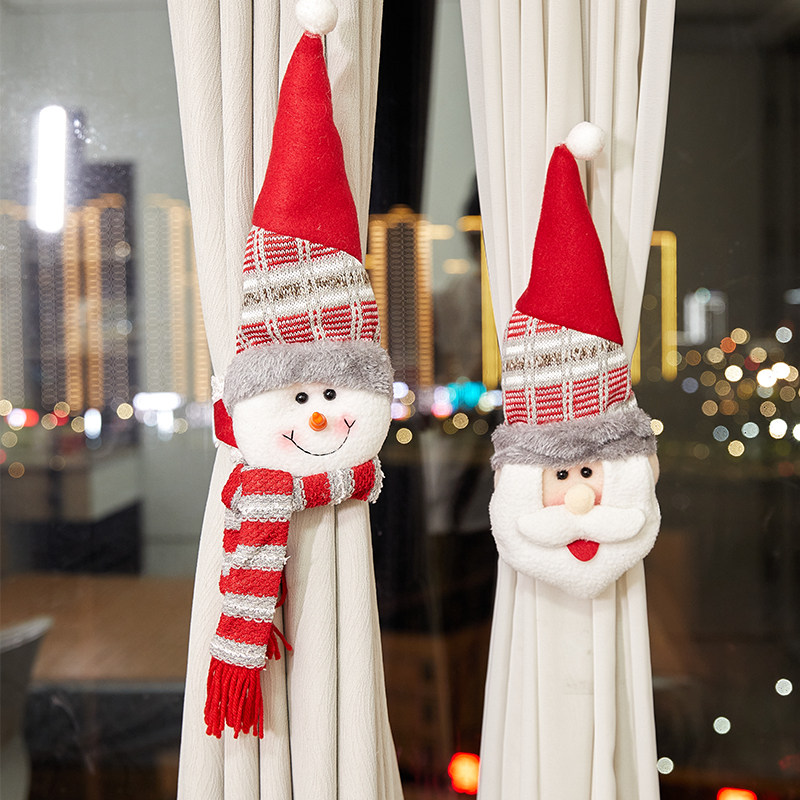 圣诞节老人玩偶窗帘装饰品扣卡通娃娃抱扣小挂件主题场景布置道具