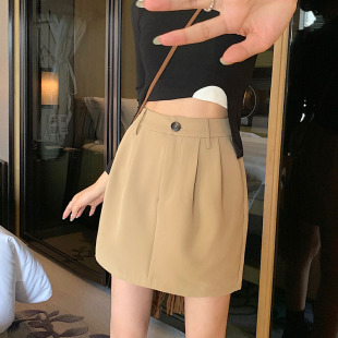 裙遮肚显瘦口袋裙a型短裙 黑色裙子西装 花苞半身裙女2023春季 大码