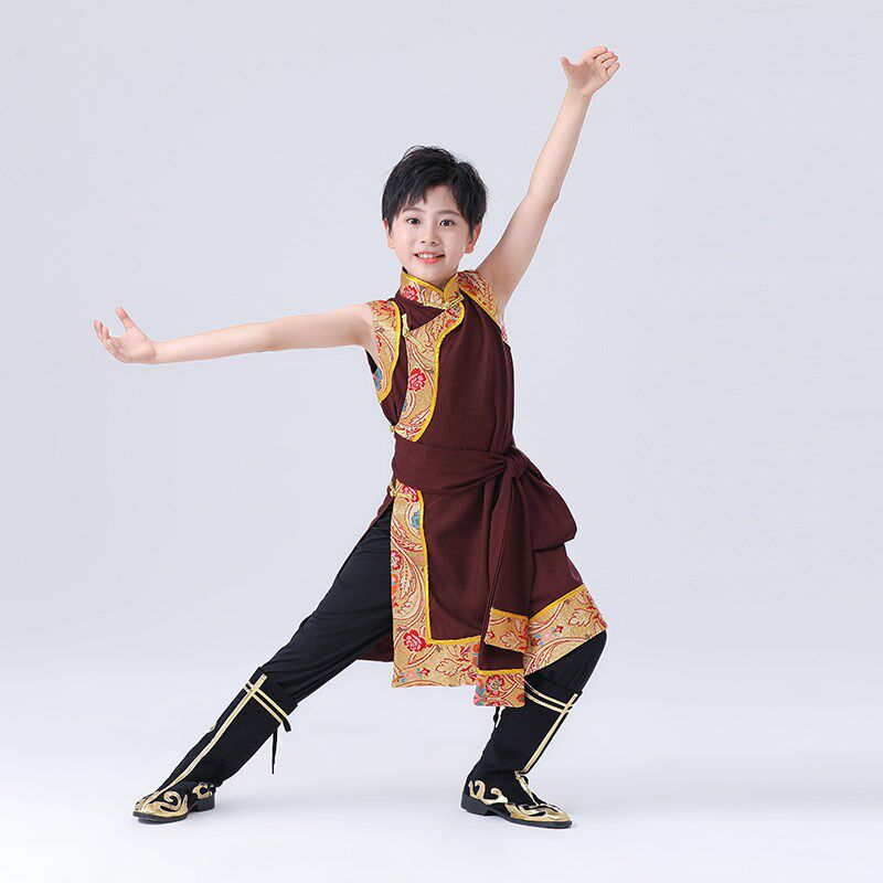 夏季藏族舞蹈服装男儿童演出服民族成人练习艺考童装西藏舞蒙古袍