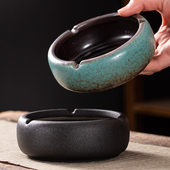 创意新中式 饰黑色茶几烟缸摆件 复古陶瓷烟灰缸简约桌面客厅办公装