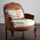 法国法式 实木雕花铆钉油蜡皮布艺单人位沙发椅洽谈椅家具 乡村风格