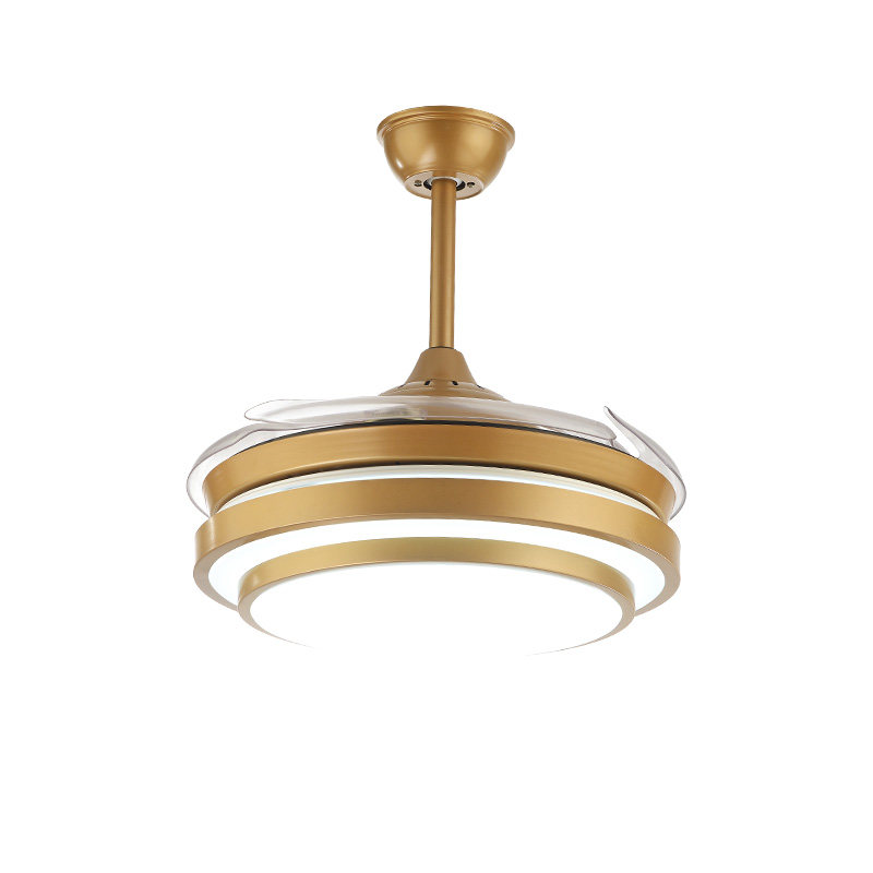 客厅家用隐形电风扇灯餐厅卧室伸缩风扇吊灯金色欧式简约静音灯具
