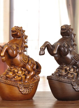 实木招财生肖马摆件客厅玄关酒柜办公室桌面马到成功装饰生日礼物