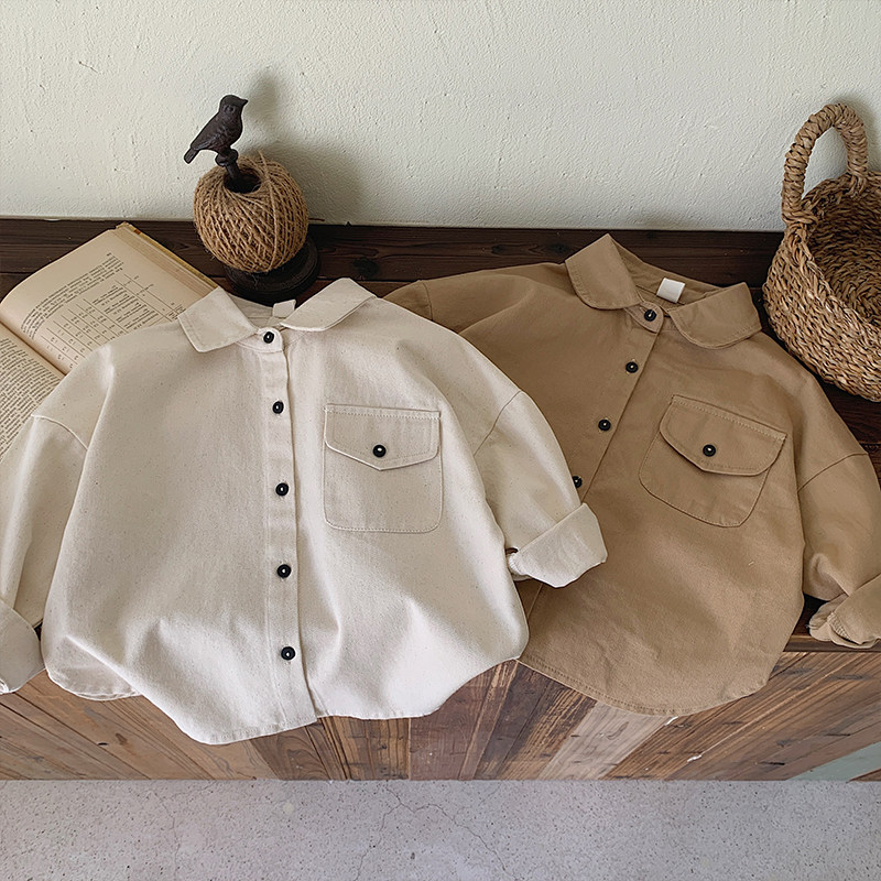 男童衬衫2023新款秋装长袖纯棉森系复古儿童衬衫宽松女童初秋外套