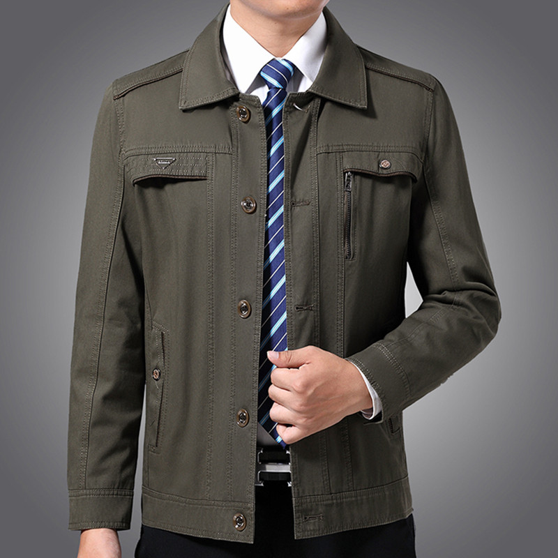 中年男士秋冬季男装薄款纯棉外套中老年人加绒夹克衫爸爸秋装上衣