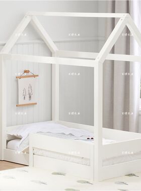 简约儿童床卧室白色木屋房子床定制小户型全实木树屋床帐篷城堡床