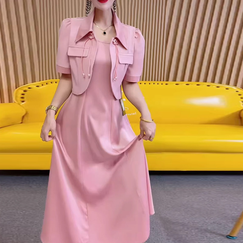 2024年夏季新款小西服套装裙女气质显瘦短款西装外搭连衣裙两件套