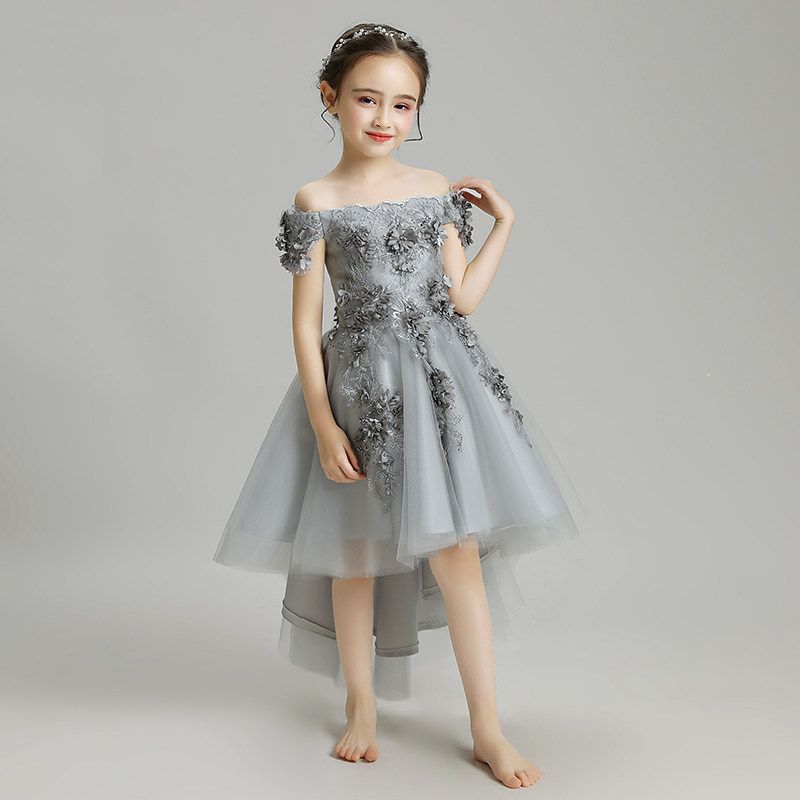 儿童晚礼服公主裙小花童拖尾女童婚纱蓬蓬纱女孩主持人钢琴演出服