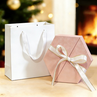 简约风六边形丝带生日礼盒精美包装翻盖礼盒节日送礼定制包装盒