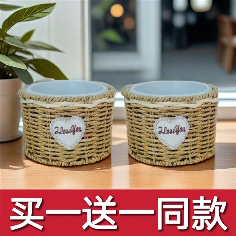 创意田园圆形藤编织花盆客厅个性简约多肉绿萝装饰套花艺插花篮,家居饰品,花盆,淘宝优惠券,粉丝福利购,淘宝优惠卷