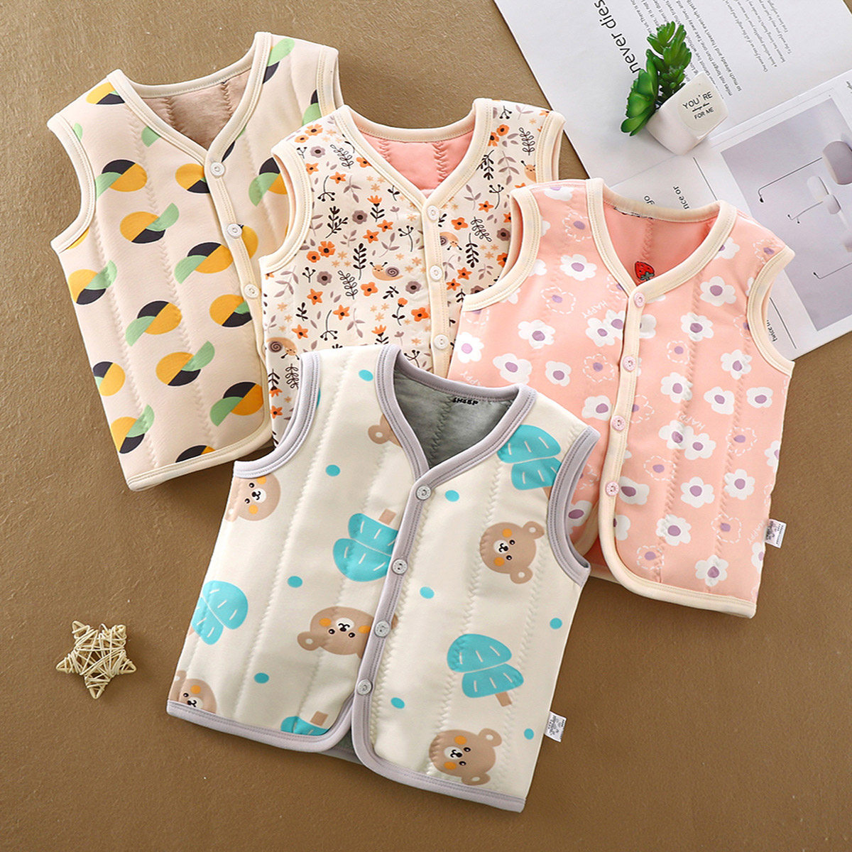 儿童马甲纯棉保暖秋冬宝宝背心男童女童外穿宝宝背心夹棉款新生儿