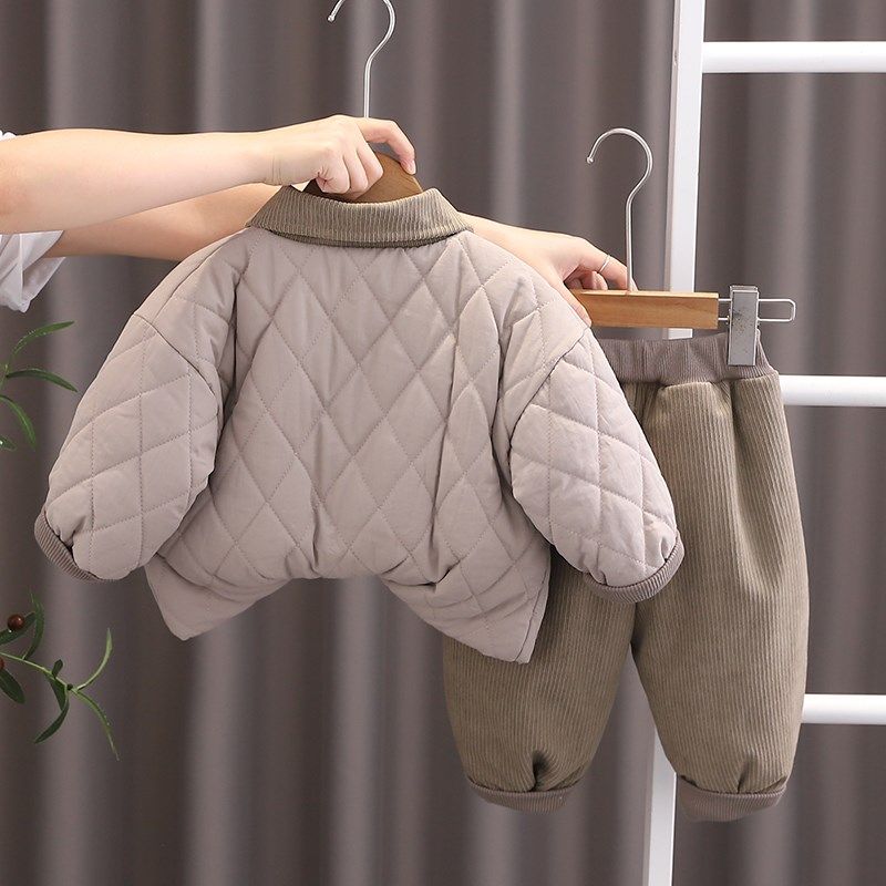 男童冬装加绒套装2024冬季新款儿童加厚棉服两件套宝宝保暖棉衣潮