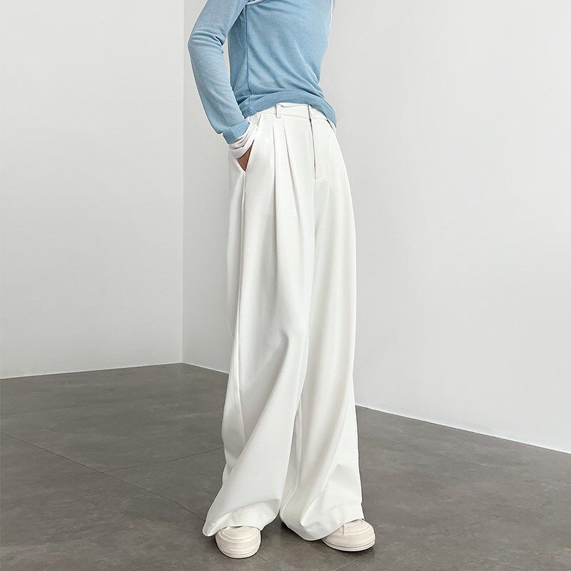 白色阔腿裤女春秋2024新款高腰宽松休闲窄版垂感高级感直筒西装裤