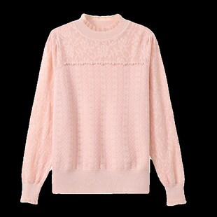 蕾丝镂空打底衫毛衣女秋冬2023新款遮肚子高级感半高领针织衫上衣