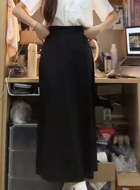 黑色半身裙夏季穿搭大码胖妹妹mm遮肚藏肉裙子垂感高腰a字西装裙