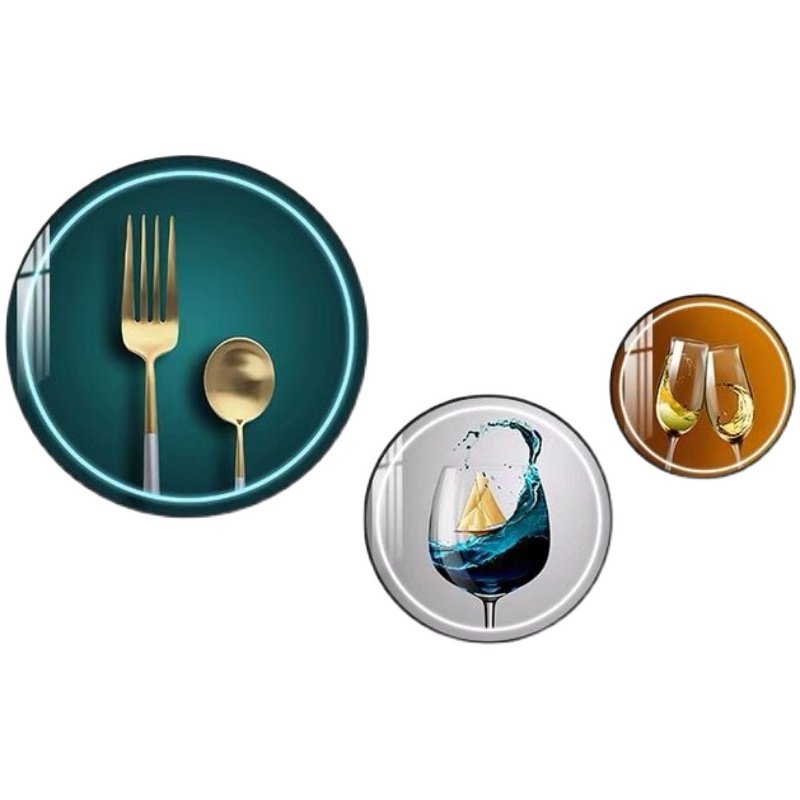 包安装免打孔饭厅装饰画三联圆形卧室床头客厅背景墙饭厅餐桌挂画