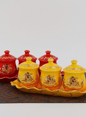 陶瓷文财神关公专用供水杯浮雕招财进宝供杯圣水杯供茶杯酒杯