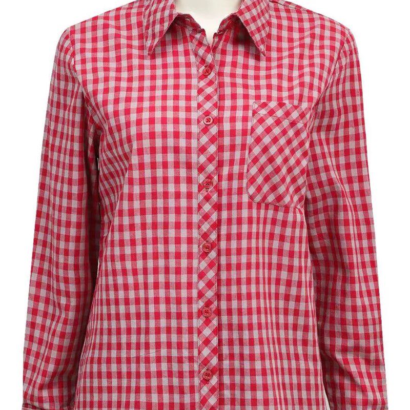 鑫宏森中老年衬衫女全棉格子长袖妈妈的春秋装款宽松大码女士纯棉